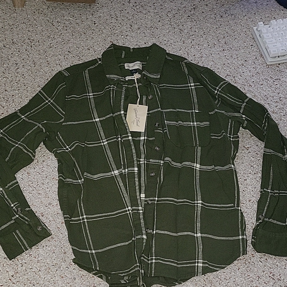 New Universal Thread 100% Soft Cotton Flannel Army Green Plaid Button Down Shirt